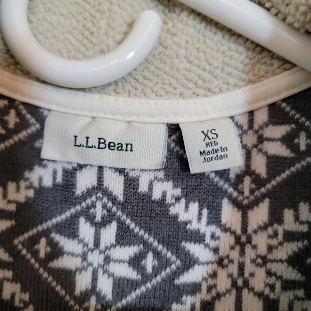 LL Bean Womens XS Fleece Jacket Full Zip Fair Isle Snowflake Cream Gray Nordic
